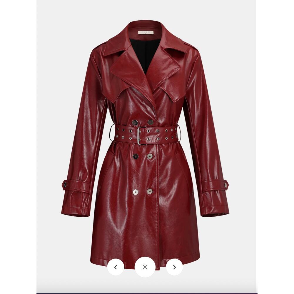 NWT Commense Belted Faux Leather Long Trench Coat Sz S